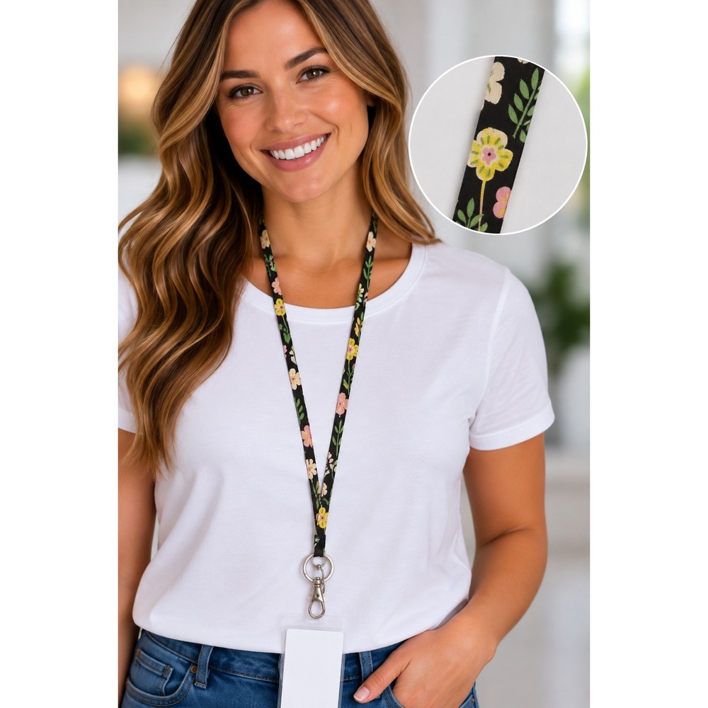 Vera Bradley Tangerine Twist Lanyard Floral Black ID Key Holder 24166-R45 NEW